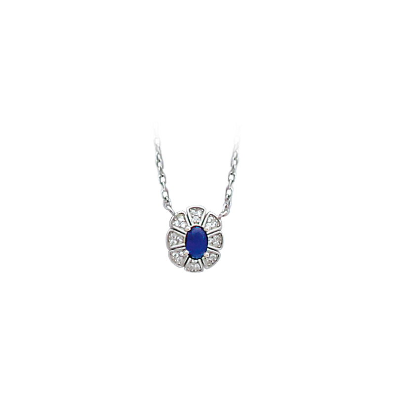 Collier en argent, oxyde de zirconium, blanc et bleu avec chaine réglable de 3 cm