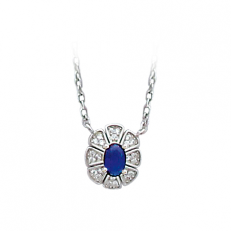 Collier en argent, oxyde de zirconium, blanc et bleu avec chaine réglable de 3 cm