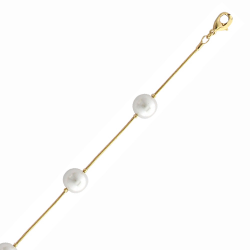 Collier en plaqué or, chaine serpent et perles d'imitation