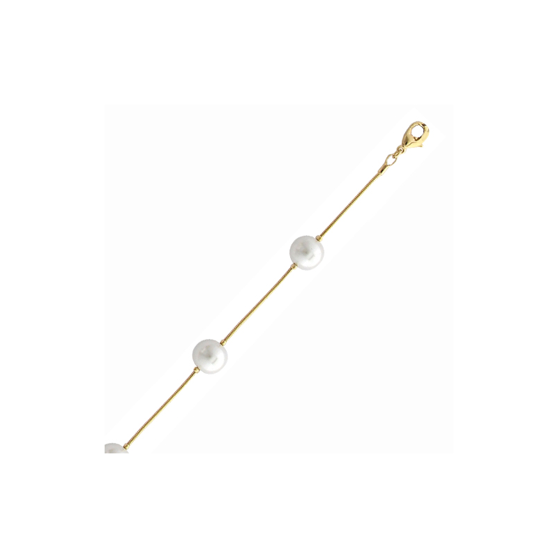 Collier en plaqué or, chaine serpent et perles d'imitation