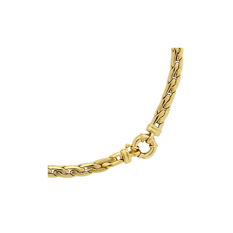 Collier en plaqué or, maille forat serré et plate,  fermoir bouée