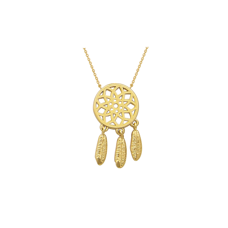 Collier en plaqué or, motif attrape rève, avec chaine reglable de 3 cm