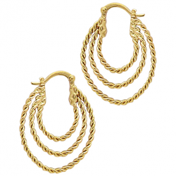 Créoles 3 fils torsadé forme ovales, en plaqué or