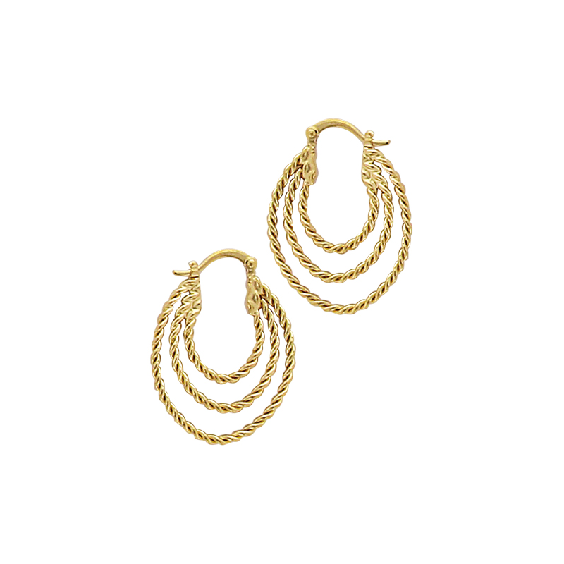 Créoles 3 fils torsadé forme ovales, en plaqué or