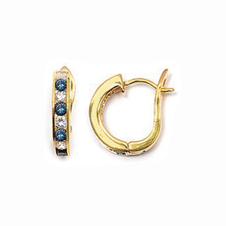Demi créoles en plaque or, oxyde de zirconium bleu et blanc