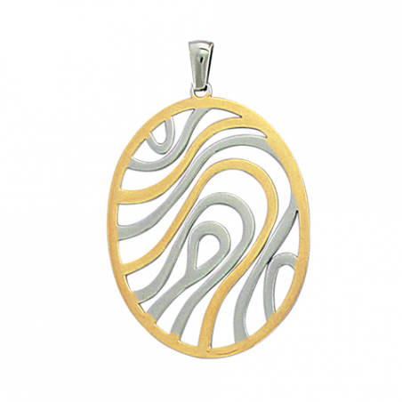 Pendentif en acier bicolore ajouré, motif vagues