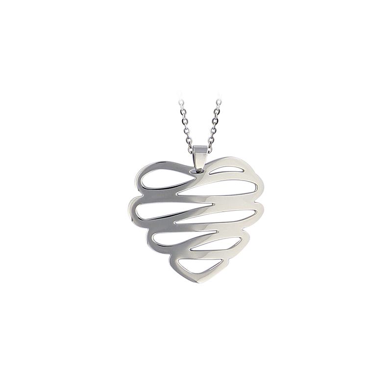 Pendentif en acier, forme de coeur ajour&eacute;