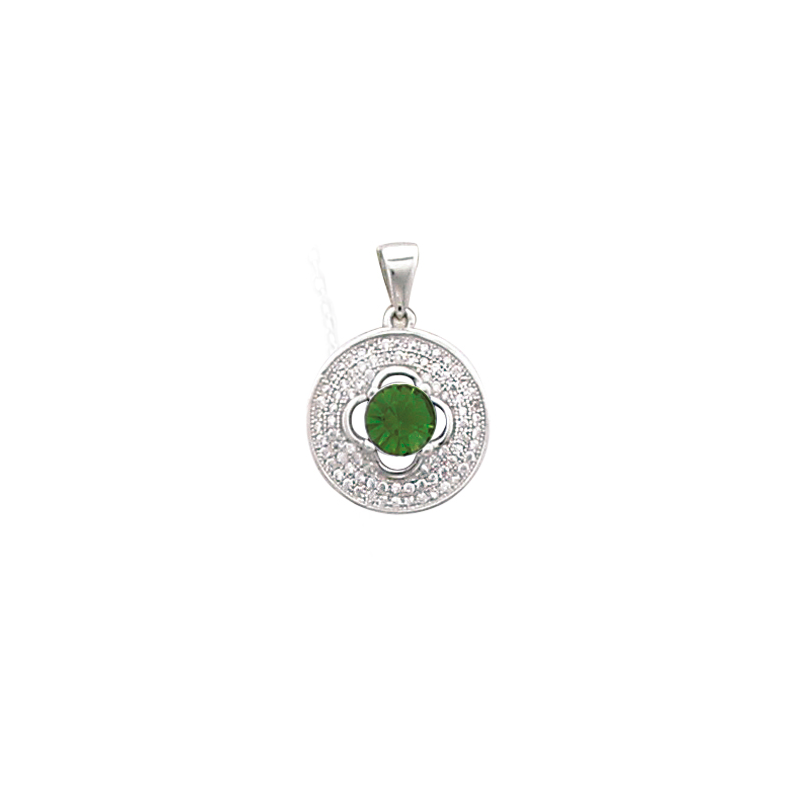 Pendentif en argent et oxyde de zirconium, blanc et vert