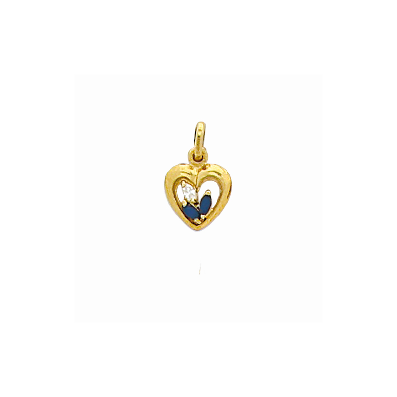 Pendentif en plaqué or, oxyde de zirconium blanc et bleu, motif coeur