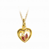 Pendentif en plaqué or, oxyde de zirconium blanc et rouge, motif coeur