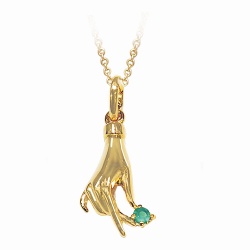 Pendentif en plaqué or, oxyde de zirconium vert, motif main