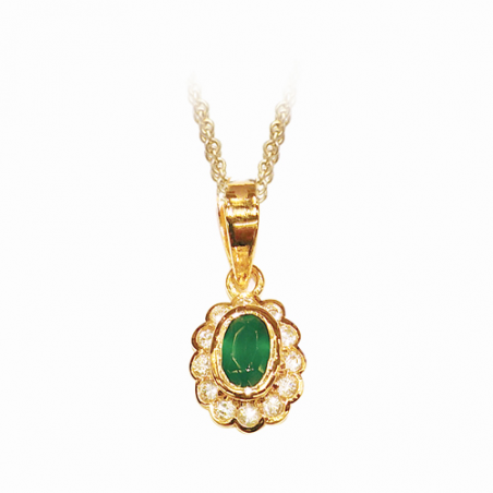 Pendentif en plaqué or, oxyde de zirconium, blanc et vert