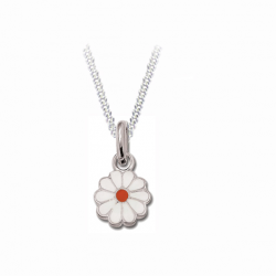 Pendentif enfant en argent, motif fleur émaillée blanc et rouge
