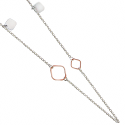 Sautoir argent motif losange bicolore rose en 80 cm