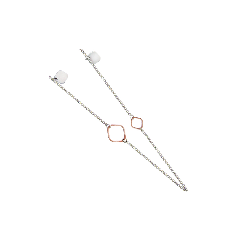 Sautoir argent motif losange bicolore rose en 80 cm