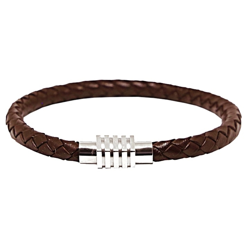 Bracelet en cuir marron, fermeture aimanté en acier