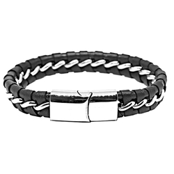 Bracelet en cuir noir et acier