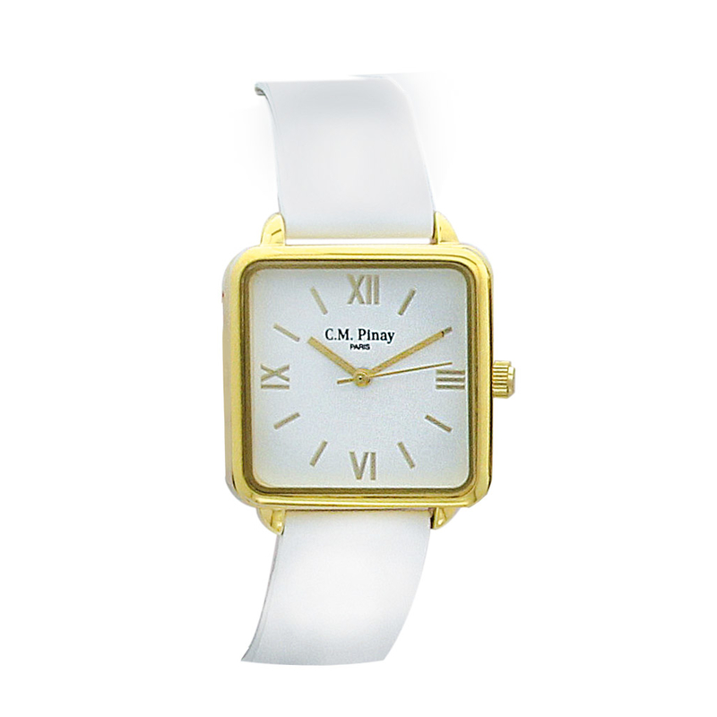 Montre CM Pinay couleur acier, bracelet en cuir