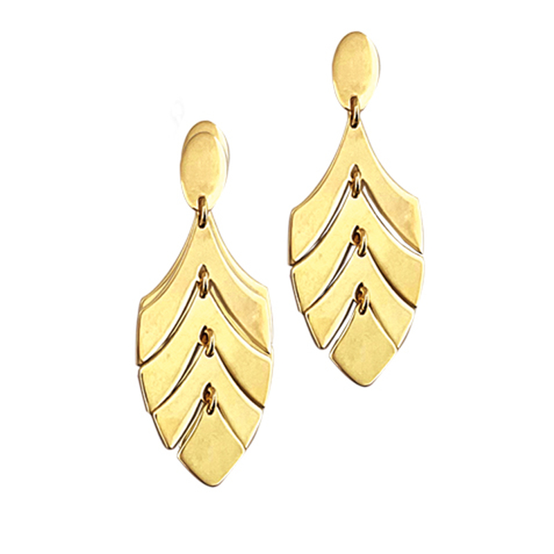 Boucles d'oreilles pendante  4cm   découpée articulée en plaqué or sur poussettes