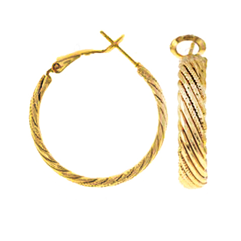 Boucles d'oreilles cr&eacute;ole stri&eacute;e plaqu&eacute; or diam  30 mm