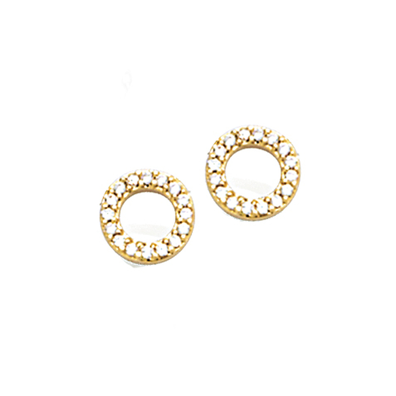 Boucles d'oreilles rondelle plaqué or et oxyde de zirconium sur poussettes (Diam 10mm)