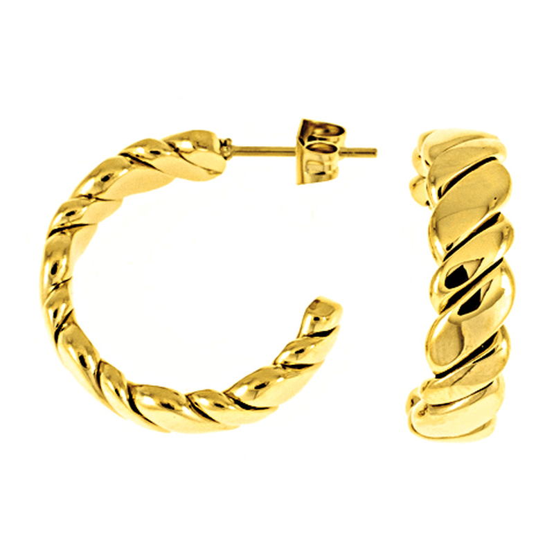 Boucles d'oreilles acier demi cr&eacute;ole torsad&eacute; dor&eacute;e en diam  20 mm