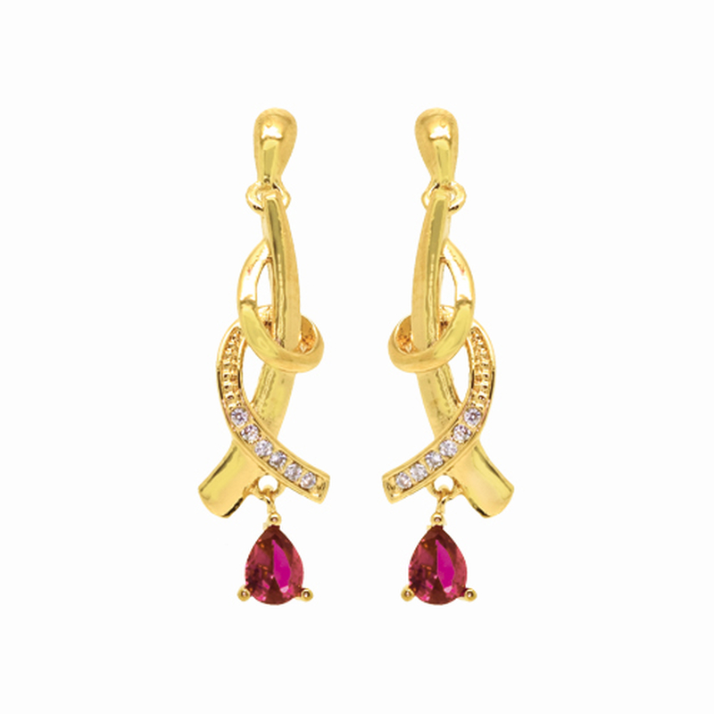 Boucles d'oreilles pendantes en plaqué or, oxyde de zirconium rouge et blanc