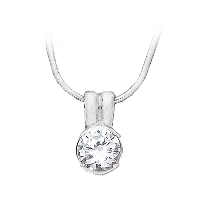 Pendentif rhodi&eacute; brillant et oxyde de zirconium  15mm   sur chaine serpent en 45cm