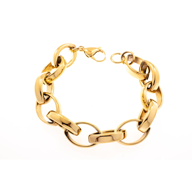 Bracelet acier doré grosse maille forçat ovale plate en 22cm
