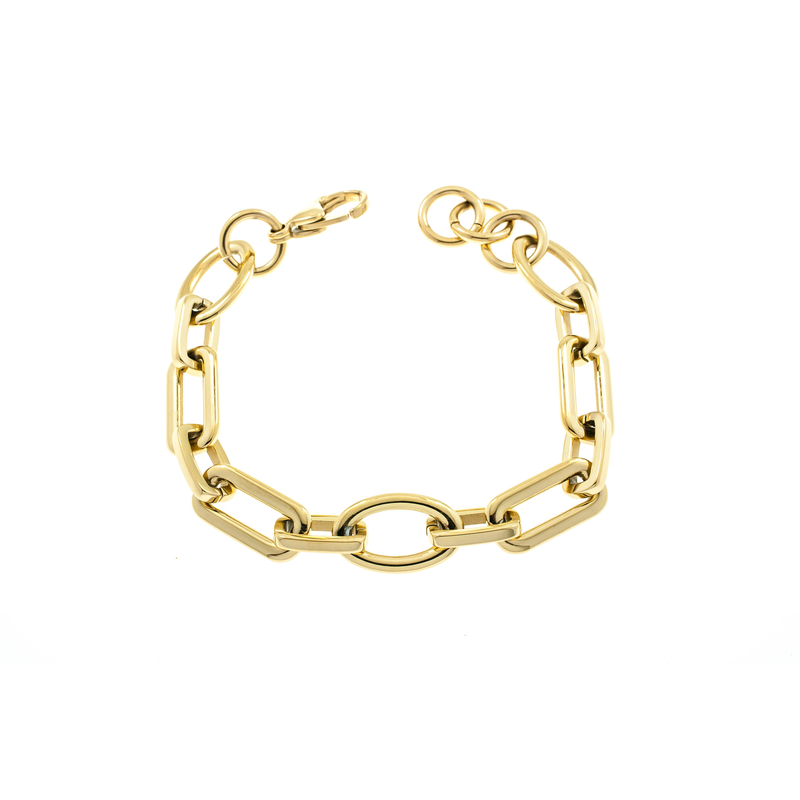 Bracelet acier doré maille alternée ovale et rectange en 21cm