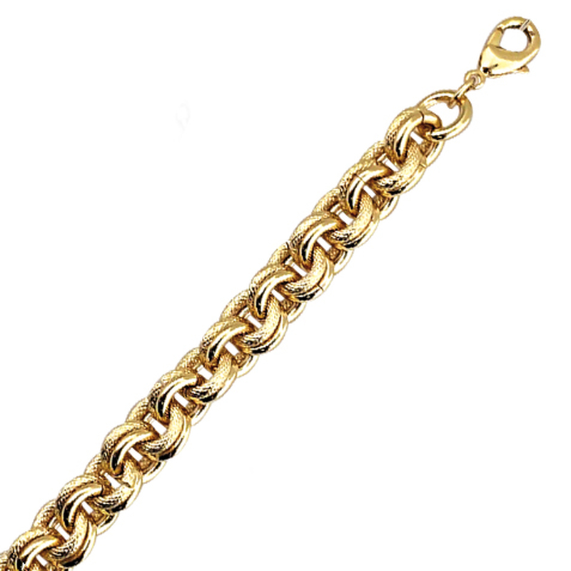 Bracelet plaqué or gros modèle doubles rondelles striées mate et brillant en 18cm