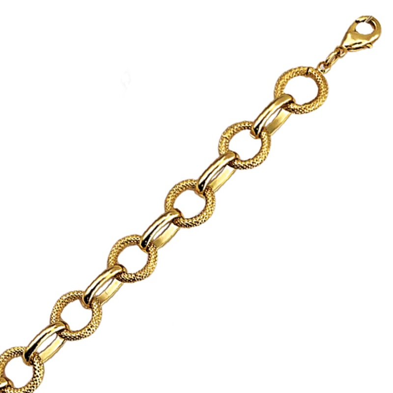Bracelet plaqué or maille ronde striée et lisse en 18cm