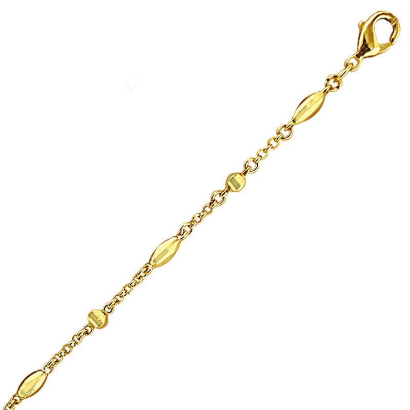 Bracelet plaqué or motifs olivettes et cubes en 19cm