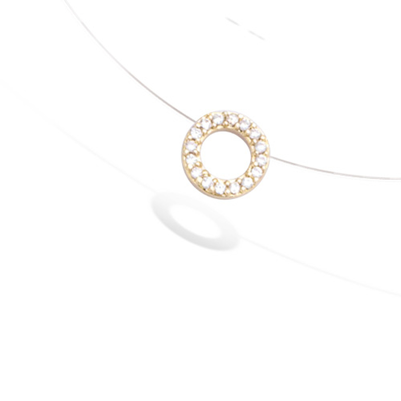 Collier nylon et motif rondelle  1cm   en plaqué or et oxyde de zirconium en 42cm