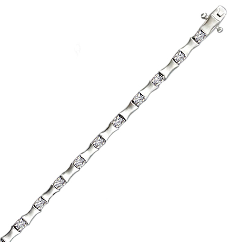 Bracelet tennis rhodié mate et oxyde de zirconium en 19cm avec fermoir de sécurité à cliquet