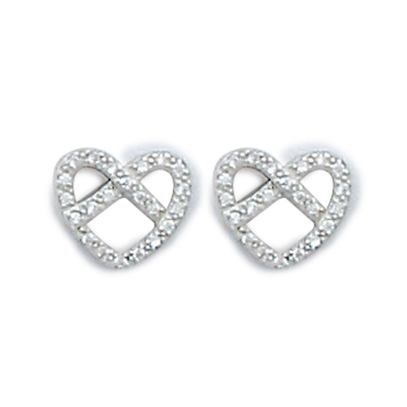 Boucles d'oreilles puces en argent et oxyde de zirconium, motif coeur