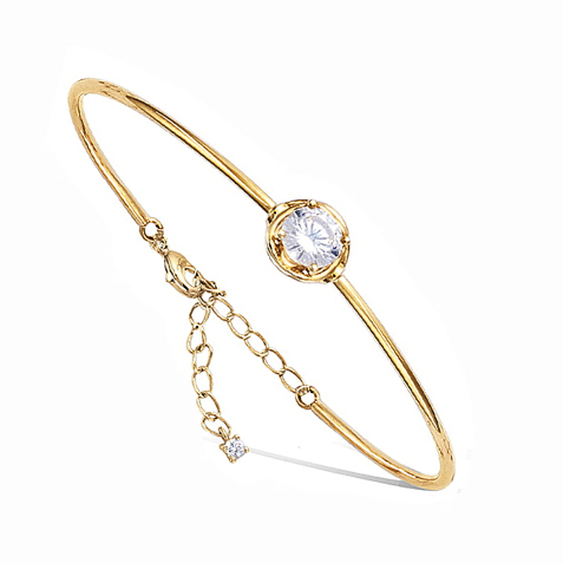 Bracelet rigide plaqué or et oxyde de zirconium, reglable