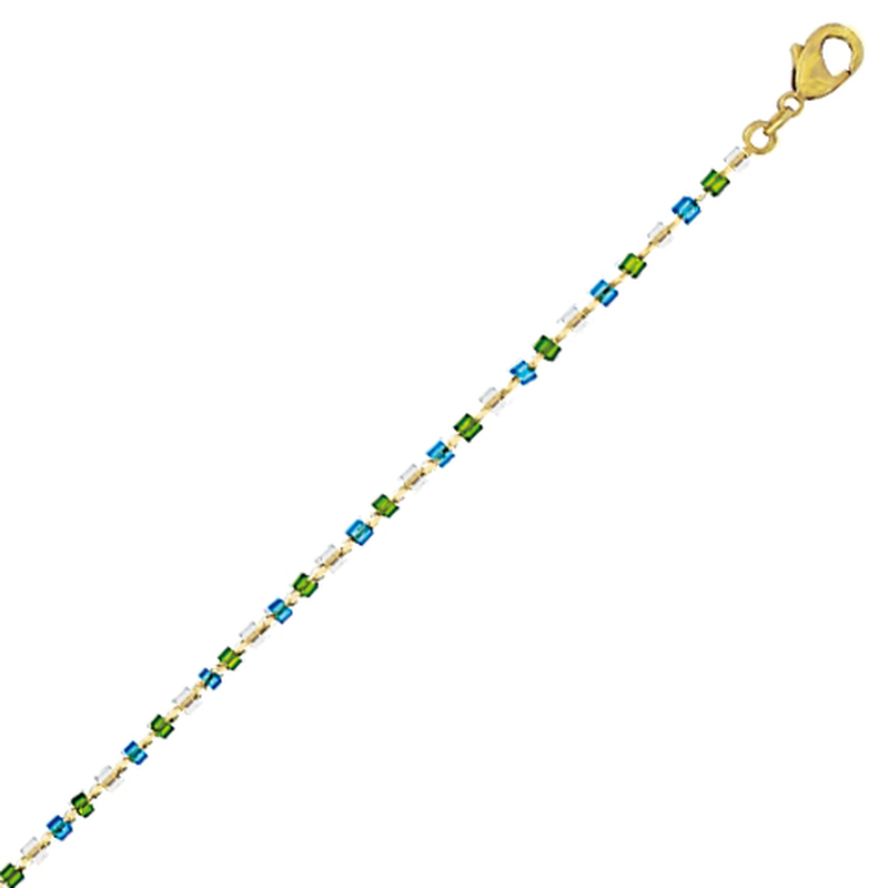 Collier plaqué or et perles de verre teintées en 42cm + 3