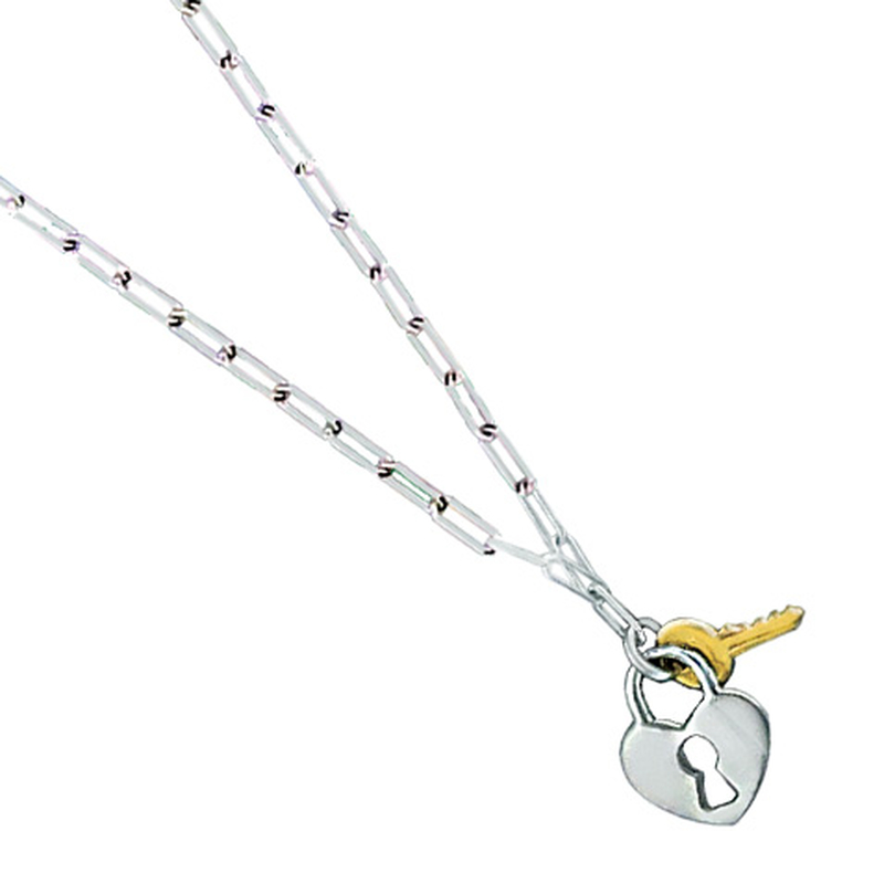 Collier cadenas et clé argent bicolore en 45cm