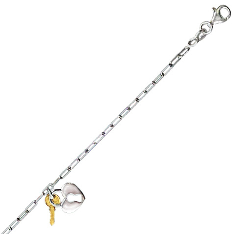 Bracelet cadenas et clé argent bicolore en 18cm