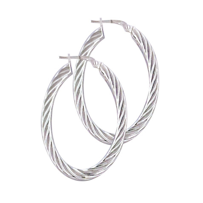 Boucle d'oreilles créole argent ovale striée