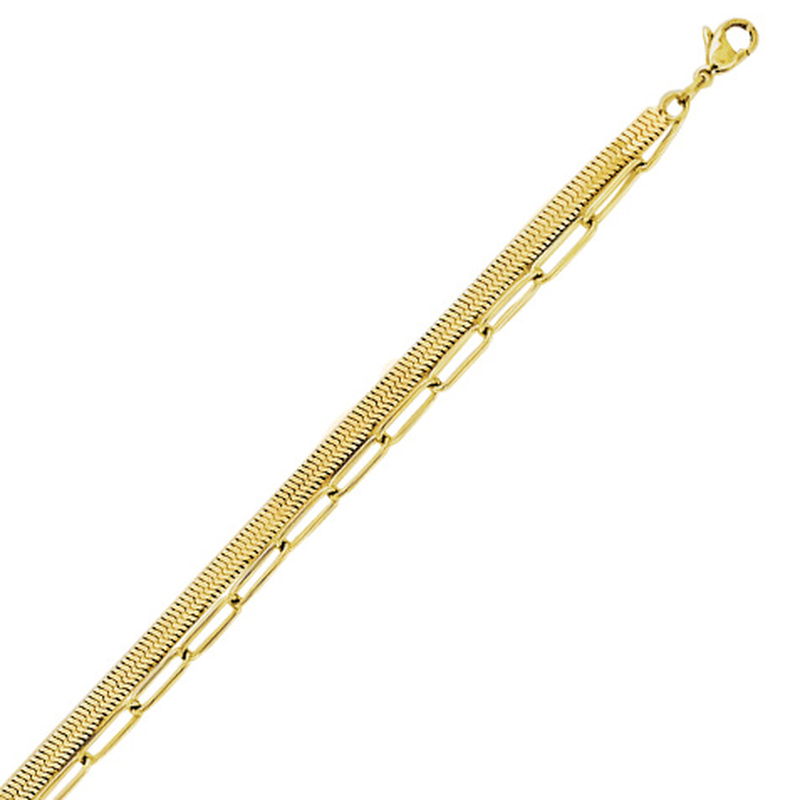Bracelet acier double chaine en acier doré (Magic et forçat allongée) en 20cm