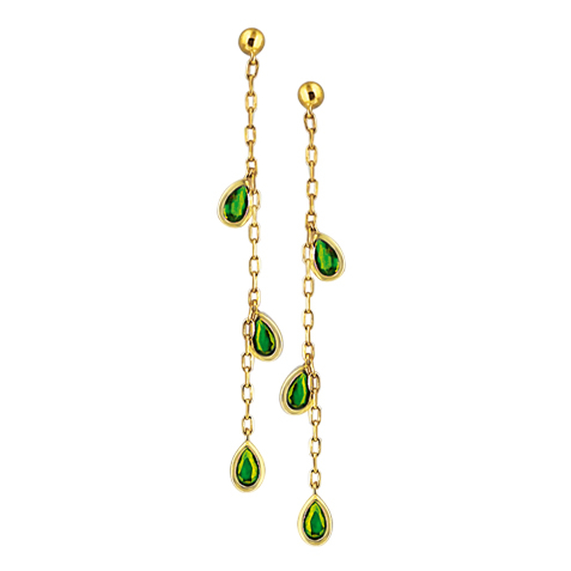 Boucle d'oreilles pampilles plaqu&eacute; or et oxyde de zirconium teint&eacute;