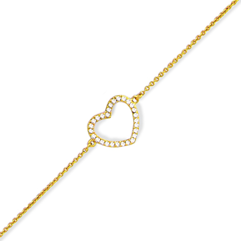 Bracelet plaqué or cœur évidé et oxyde de zirconium