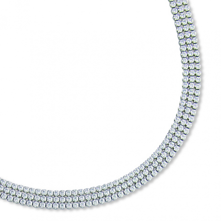 Collier Argent et oxyde blanc ,3 rangs 43cm