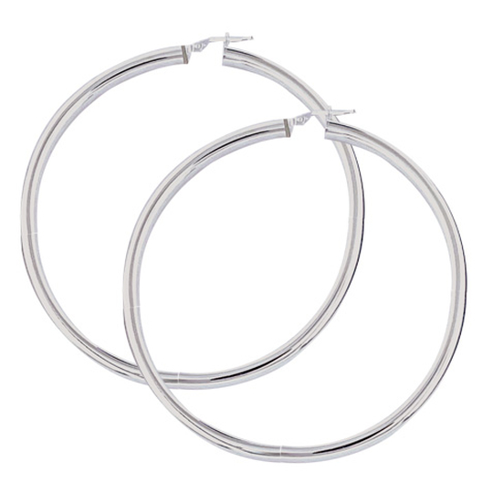 Boucles D'oreilles Créoles Lideva 40mm – Plaqué Argent, Clous Zircon Blanc, Style Art Déco (Neuf)