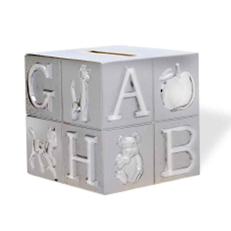 Tirelire cube en m&eacute;tal argent&eacute;