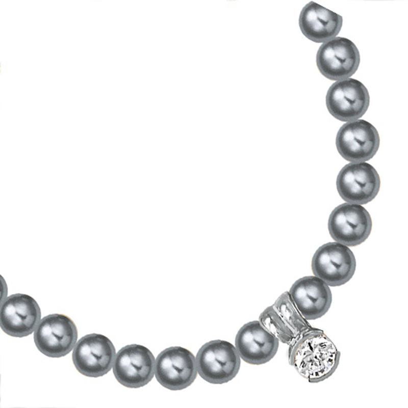 Collier perles d'imitation en 8mm et pendentif rhodi&eacute;