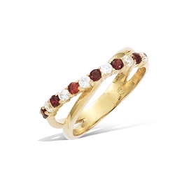 Bague plaqué or oxyde et rubis imitation T50 à 60 de 2 en 2
