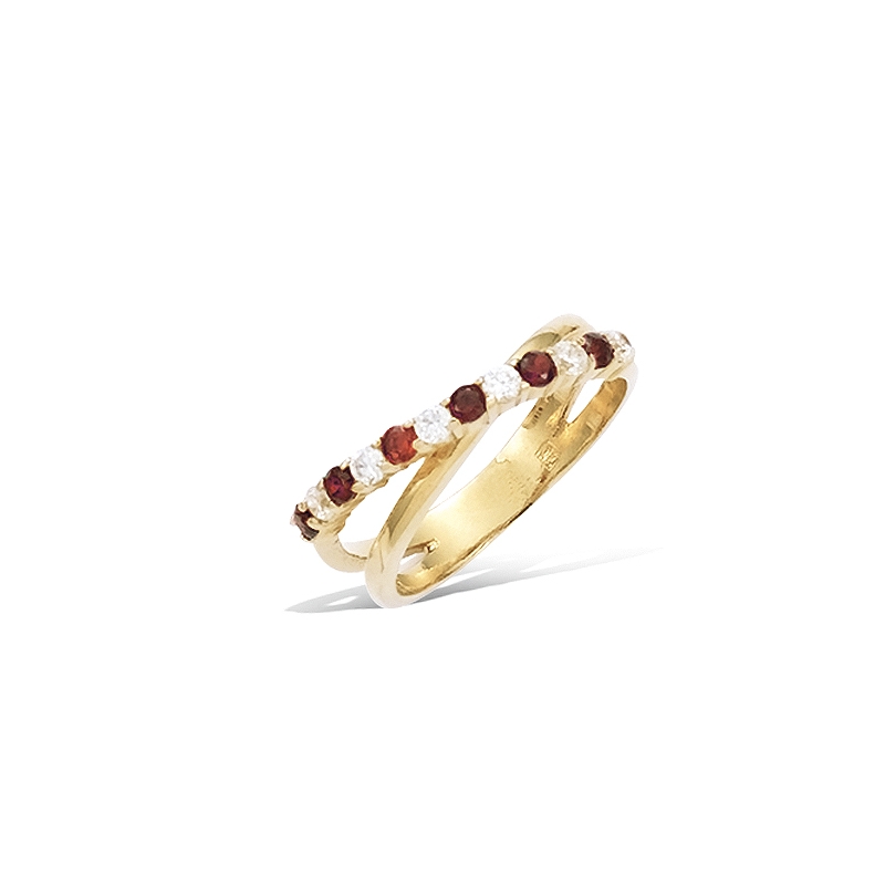 Bague plaqué or oxyde et rubis imitation T50 à 60 de 2 en 2